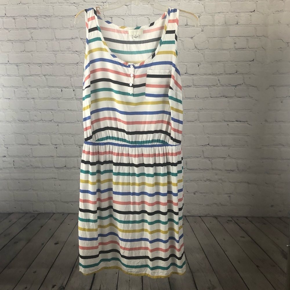 Forever 21 white dress with blue, red, black, green, and yellow stripes. Sz. XL.